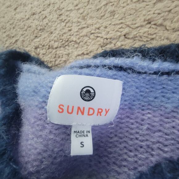 Sundry Sweater Womens S Striped Fuzzy Knit Cropped Pullover Soft Lilac Blue - Picture 9 of 11